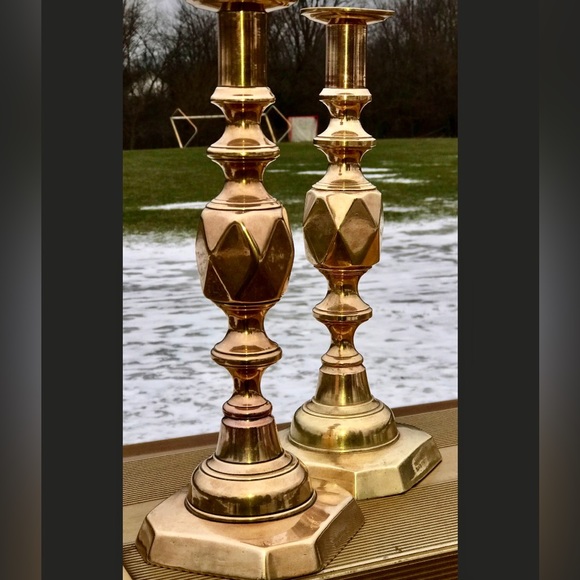 Set of 2 Solid Brass KING OF DIAMONDS Jubilee Candle Holders - Picture 2 of 8